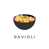 ravioli pasta illustration logotyp i en svart skål vektor