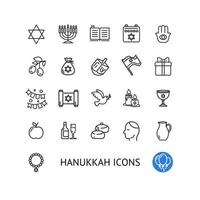Israel hanukkah tecken svart tunn linje ikon uppsättning. vektor