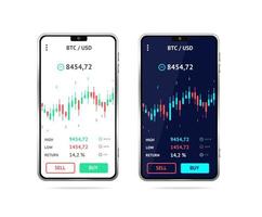 realistisk detaljerad 3d mobil telefon med app forex handel uppsättning. vektor