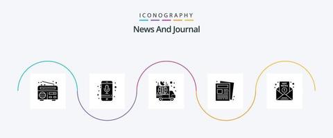 Nyheter glyf 5 ikon packa Inklusive brytning Nyheter. papper. annons. tidning. Nyheter vektor