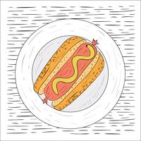 Fri handdragen Vector Hot Dog Illustration