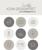 linjestil ikon design uppsättning möbel vektor