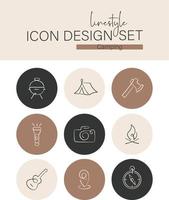 Linestyle-Icon-Design-Set Camping vektor