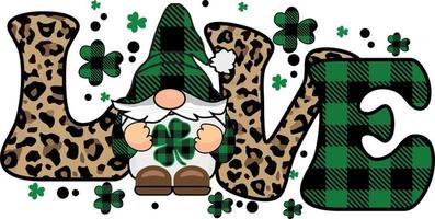 tur- kärlek gnome st. Patricks dag vitklöver sublimering t skjorta mönster vektor