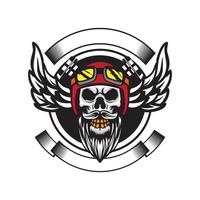 skalle hjälm motorcykel emblem årgång vektor