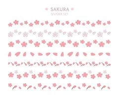 satz von handgezeichneten niedlichen sakura-blumenlinienteilern dekoration vektor