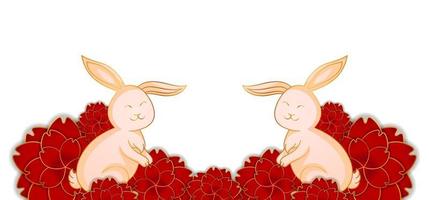 Kaninchenvektor und rote Blume auf weißem Hintergrund Mondneujahrskonzept. Designschmuck zum Bedrucken von Karten, Einladungen vektor