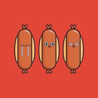 süße hotdog cartoon essen symbol vektor illustration sammlung