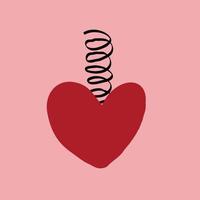 Valentinstagskarte mit zwei Herzen. grooviges lustiges Herz mit Pfeilen in der modernen Gekritzelart-Vektorillustration vektor