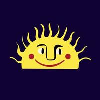 lustige flippige Sonne mit einer reizenden Gesichtskarte vektor