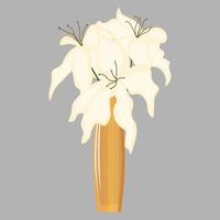 Vase mit einem Strauß Lilien. Weiße Lilien. Blumenarrangement in einer Vase. weiße duftende Blüten. vektor