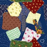 sömlös patchwork patchwork mönster. textil- mönster från bitar av tyg. lagning och sömnad tema vektor
