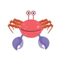 illustration vektor grafisk tecknad serie rosa krabba med lila klor och brun ben på vit bakgrund