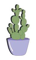 Vektor-Doodle-Illustration. grüner Kaktus im lila Topf isoliert auf weißem Hintergrund. flacher karikaturstil. für Dekoration, Aufkleber. vektor