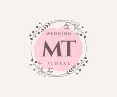 mt Initialen Brief Hochzeit Monogramm Logos Vorlage, handgezeichnete moderne minimalistische und florale Vorlagen für Einladungskarten, Datum speichern, elegante Identität. vektor