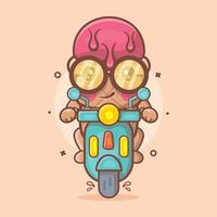 cooles eis verwenden kegel charakter maskottchen reiten roller motorrad isoliert cartoon im flachen stil design vektor