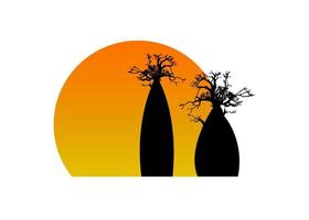 Boab oder Baobab Tree Set Vektor Bäume Silhouette Logo Konzept Symbol, Illustration Zeichen isoliert auf Sonnenuntergang Hintergrund