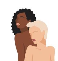 isolierte Vektorillustration abstrakter Frauen mit unterschiedlichen Hautfarben. Kampf für Freiheit, Unabhängigkeit, Gleichheit. konzept für den internationalen frauentag und andere zwecke vektor