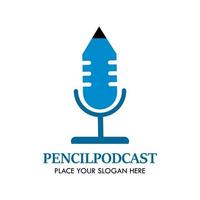 Pencilpodcast-Logo-Design-Vorlage. Es gibt Pencilpodcast. Dies ist gut für Bildung, Musik, Kunst usw vektor