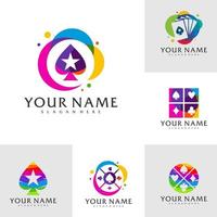 Reihe von farbenfrohen Poker-Logo-Vektorvorlagen, kreative Poker-Logo-Designkonzepte vektor