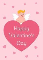 Valentinstag-Grußkarte mit süßem Amor. vorlage für grußkarte, einladung, poster, banner, geschenkanhänger vektor