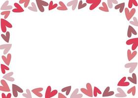 horizontaler Rahmen mit rosa und lila Herzen auf weißem Hintergrund. handgezeichneter Doodle-Stil vektor