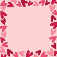quadratischer Rahmen mit rosa und roten Herzen auf rosa Hintergrund. handgezeichneter Doodle-Stil vektor