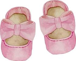 Aquarell-Baby-Dusche-Set. es ist ein Mädchenthema mit Schuhen. es ist eine Mädchenillustration vektor