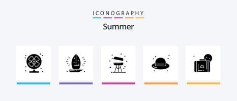 Summer Glyph 5 Icon Pack inklusive Tasche. Hut. Meer. Mode. Sommer. kreatives Symboldesign vektor