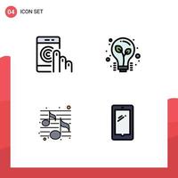 4 kreativ ikoner modern tecken och symboler av klick musik smartphone ljus fest redigerbar vektor design element