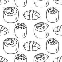 japanisches Sushi-Muster im Doodle-Stil. asiatische Speisen für Restaurantmenüs vektor