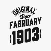 född i februari 1903 retro årgång födelsedag, original- eftersom februari 1903 vektor