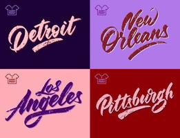 stadt vintage grange inschrift. detroit, new orleans, los angeles, pittsburgh vektorillustration vektor