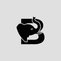 Anfangsbuchstabe b mit abstrakter Elefant-Vektor-Logo-Vorlage, Zeichen oder Symbol. moderner elefantenkopf in den buchstaben b eingearbeitet. negatives raumkonzept mit moderner typografie. vektor