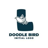 Buchstabe l Doodle Vogel anfängliches Vektor-Logo-Design vektor