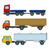 Reihe von Lastwagen mit Anhängern. Cartoon-Stil. Farbvektorillustration vektor