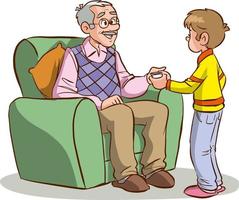 farfar och barnbarn talande tecknad serie vektor illustration