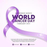 fyrkant värld cancer dag bakgrund med en lila band vektor