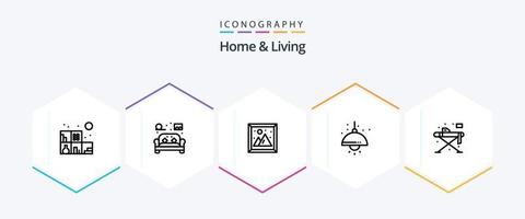 Home and Living 25-Zeilen-Icon-Pack inklusive Living. hell. Bild. Klumpen. Heimat vektor