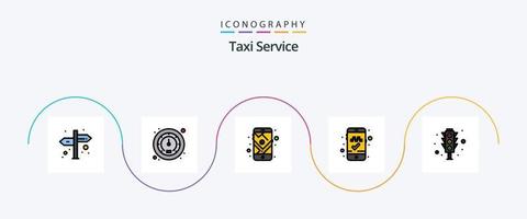 taxi service linje fylld platt 5 ikon packa Inklusive . trafik lampor. navigering. trafik. mobil app vektor