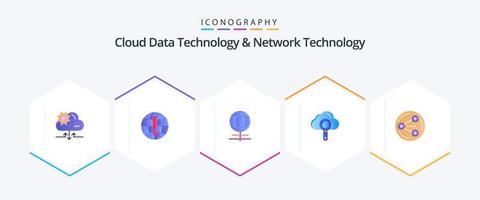 Cloud-Datentechnologie und Netzwerktechnologie 25 flaches Icon-Paket einschließlich . Medien. Wolke . Sozial. Teilen vektor