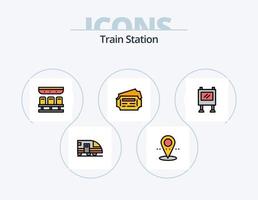 tåg station linje fylld ikon packa 5 ikon design. biljett. tåg. tåg. hus. urban vektor