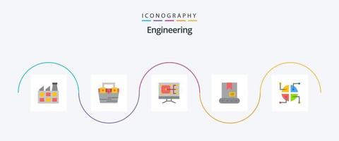 Engineering Flat 5 Icon Pack inklusive . Netzwerk. Rechner. Konstruktion. Konstruktion vektor