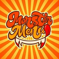 popkonst snabb mat logotyp. monster meny för halloween. vektor illustration.