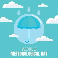 Illustrationsvektorgrafik von Regentropfen, die auf den Regenschirm fallen und Wolken zeigen, perfekt für internationalen Tag, Weltmeteorologietag, Feiern, Grußkarten usw. vektor