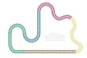 infografik - schritt flussdiagramm draufsicht bunte eisenbahnkontur, bahngleis, straßenbahn, u-bahnstation. Vektor flache Illustration Hintergrund.
