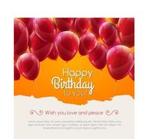 vektor Lycklig födelsedag kort med röd ballonger, fest inbjudan.