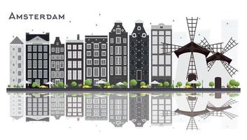 amsterdam holland stad horisont med grå byggnader isolerat på vit bakgrund. vektor