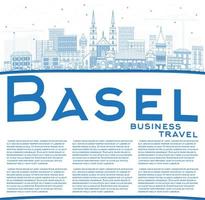 skizzieren sie die skyline der stadt basel schweiz mit blauen gebäuden und kopierraum. vektor