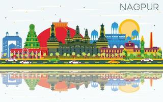 nagpur Indien stad horisont med Färg byggnader, blå himmel och reflektioner. vektor